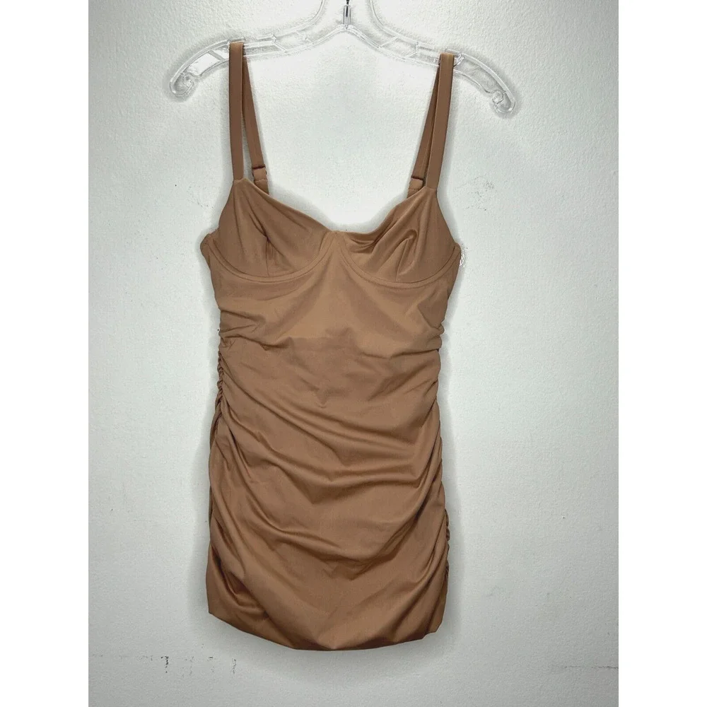 NWT Skims Sienna Tan Sculpting Ruched One Piece Bathing suit Swim Dress Small